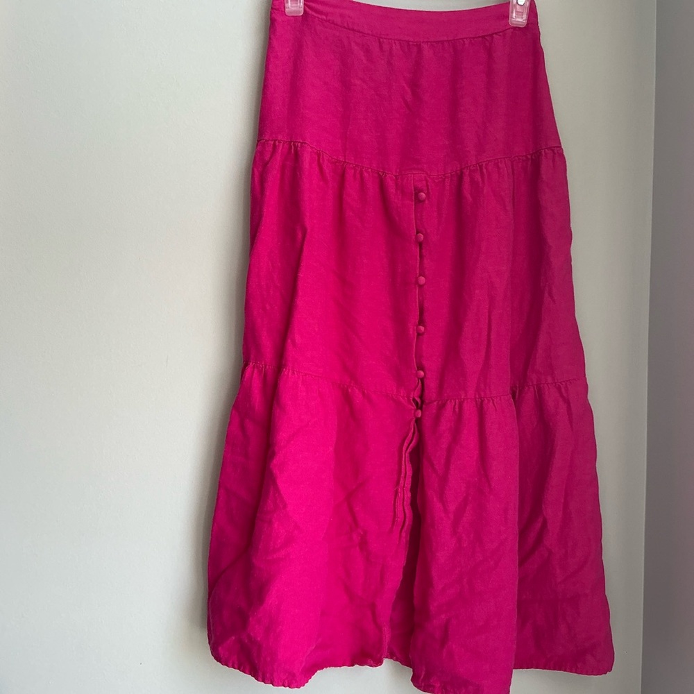 Japna Pink Boho Maxi Skirt XS Tiered Button Front Cottagecore Festival